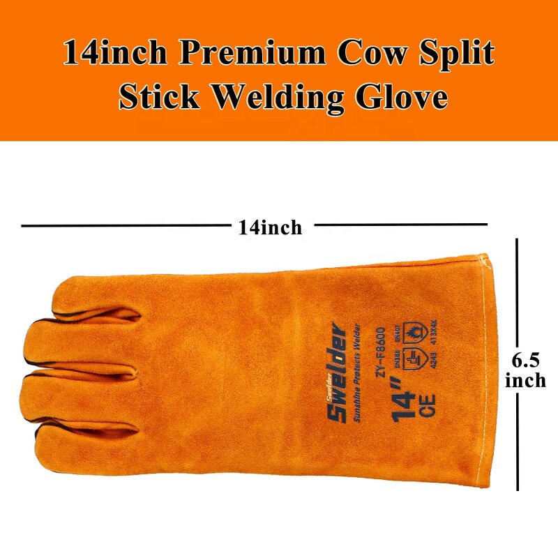 Welding Gloves Manufacturer - SWELDER EN388 EN407 4131X CE Yellow 14INCH Cowhide with Cotton Lining