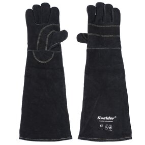 Animal Handling Gloves Manufacturer - SWELDER 23in Grey-Black Bite-Proof Double Leather Reinforced for Dogs Cats Bird