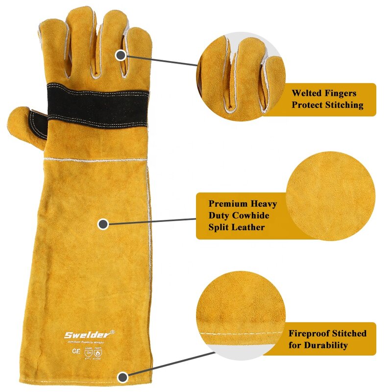 Animal Handling Gloves Manufacturer - SWELDER 23inch Yellow-Black Bite Proof Double Cowhide Leather for Dogs Cats