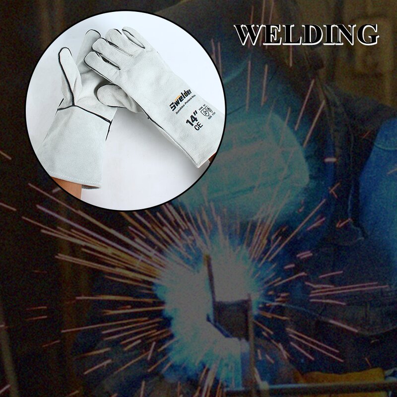 Welding Gloves Manufacturer - Swelder 14" Length F8800 Natural Shoulder Split Cowhide Heat Resistant Stick