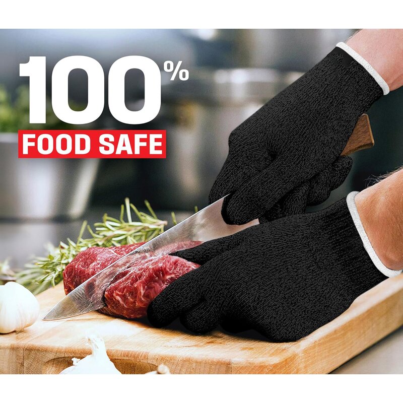 Anti Cut Resistant Gloves Manufacturer - Sunshine 100% Food Grade 7 Gauge Black Fiber Level 5 with Stainless Steel