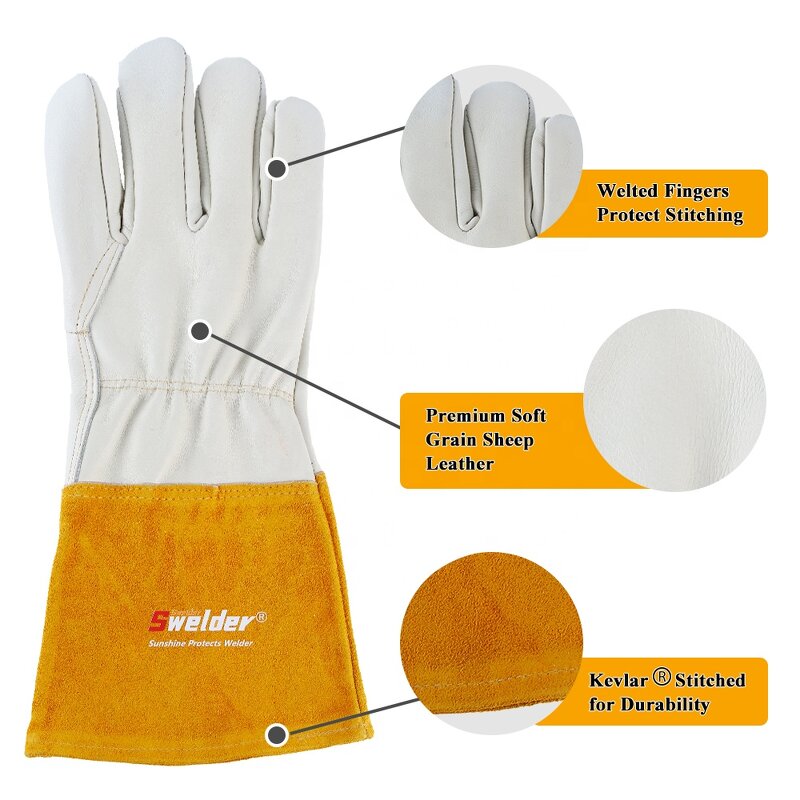 Welding Gloves Manufacturer - SWELDER 14inch Pearl Natural Goatskin Leather Spark-Resistant Arc TIG