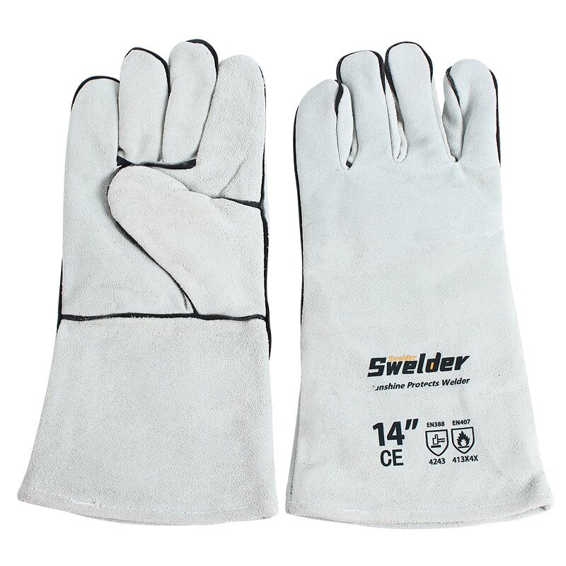 Welding Gloves Manufacturer - Swelder 14" Length F8800 Natural Shoulder Split Cowhide Heat Resistant Stick