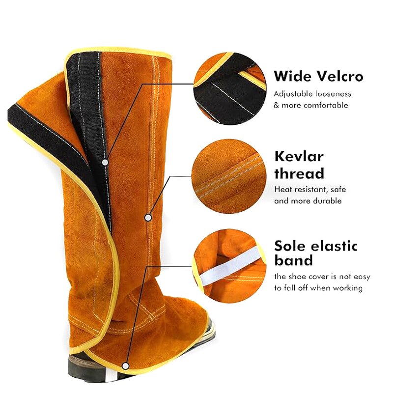 Welding Spats Manufacturer - SWELDER 2025 Yellow Cowhide Leather Extra Long Heat Abrasion Resistant Boot Cover