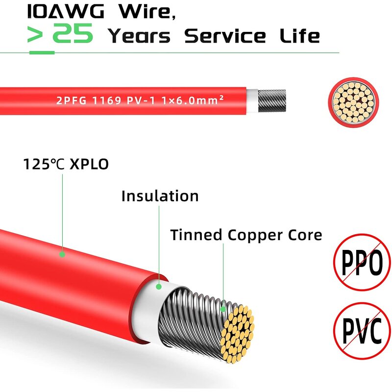 Solar Panel Cable Manufacturer - 10AWG 6mm Tinned Copper Extension for Outdoor RV Boat