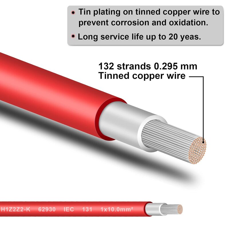 Solar Panel Wire Manufacturer - Tinned Copper 8AWG 10mm for Outdoor Automotive RV Boat