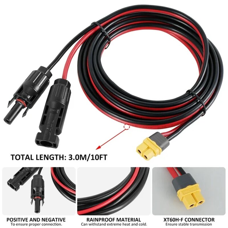 Solar Extension Cable Manufacturer - IP67 Waterproof 12AWG Solar to XT60 Adapter