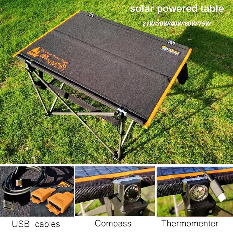 Solar Table Manufacturer - Folding Table of Aluminum & Waterproof Nylon with Power Charging