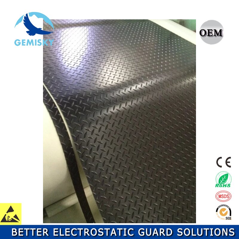 ESD Anti-fatigue Mat Manufacturer - Black&Yellow Non-slip Diamond Plate PVC Rubber
