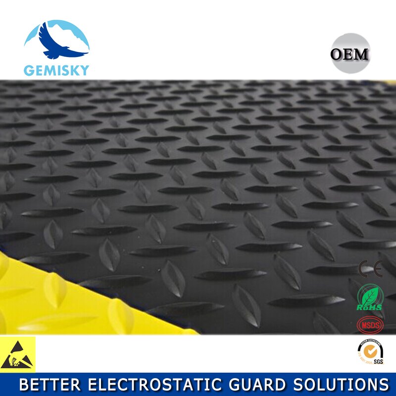 ESD Anti-fatigue Mat Manufacturer - Black&Yellow Non-slip Diamond Plate PVC Rubber