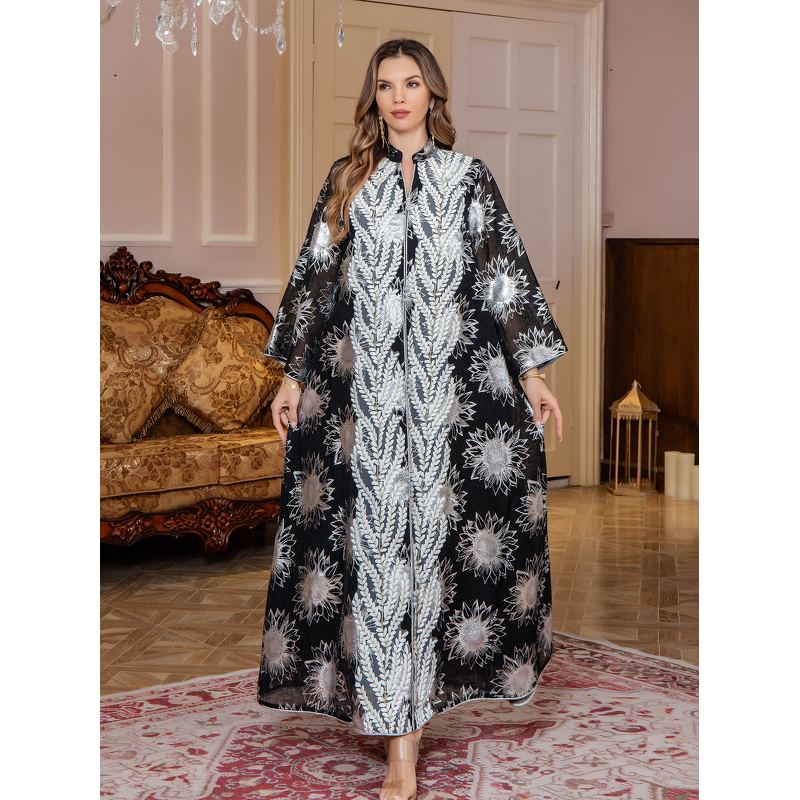 Abaya Dress - New Muslim Eid Floral Embroidery Long Middle Eastern