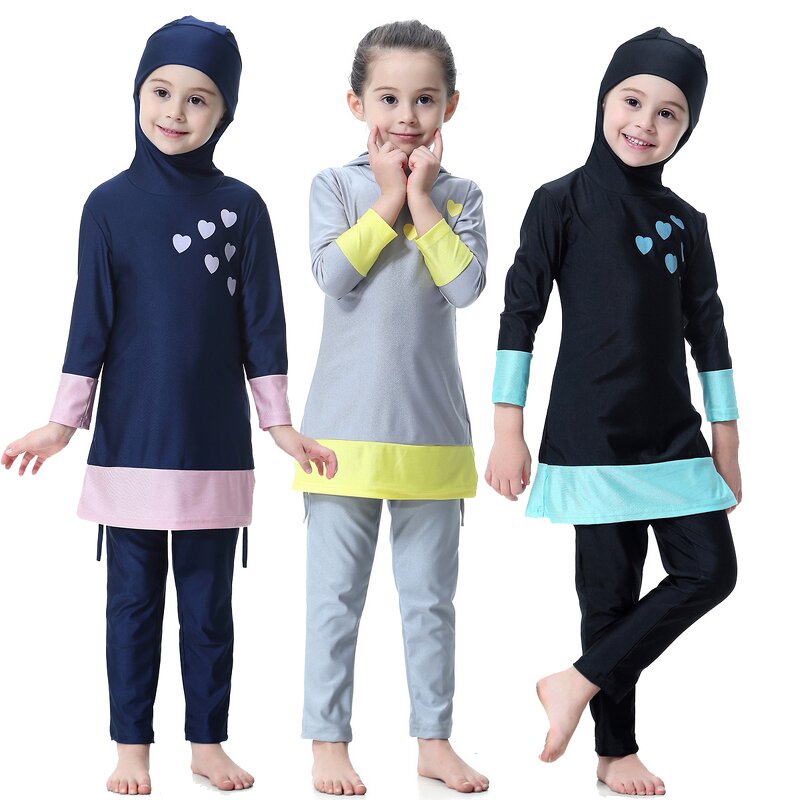 Kids Swimwear - H2008 Muslim Girls Modest Islamic Kids Swimsuit Wear