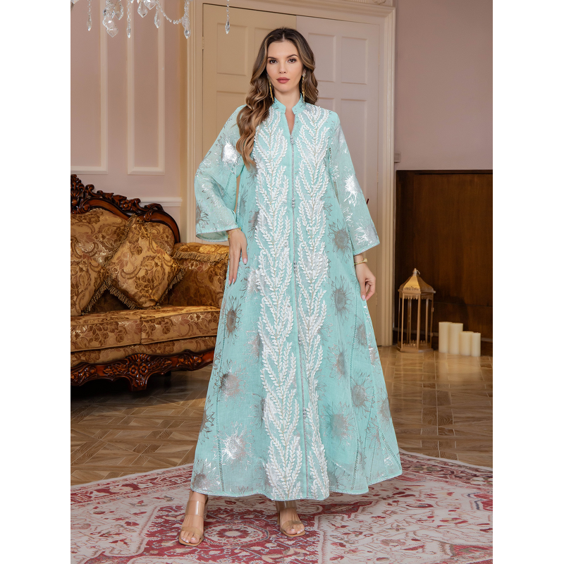 Abaya Dress - New Muslim Eid Floral Embroidery Long Middle Eastern