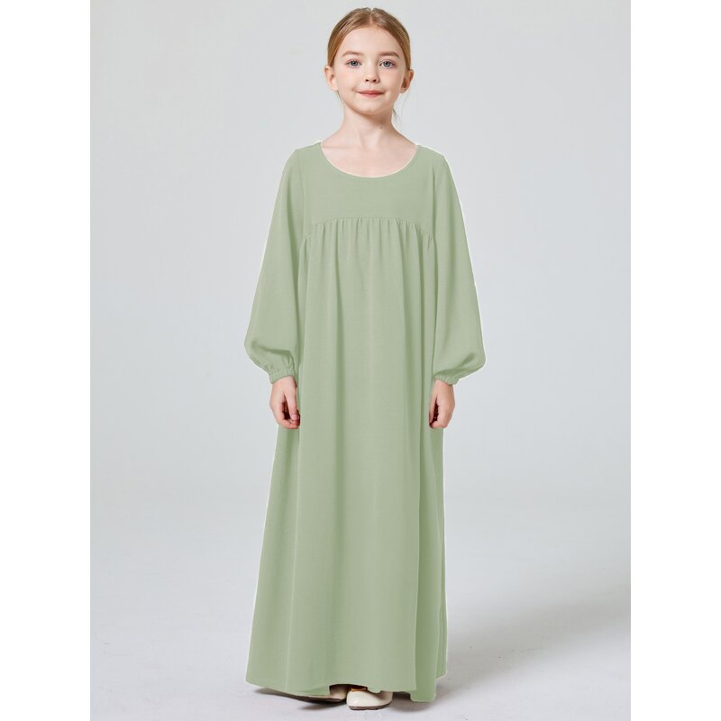Kids Abaya - Ramadan Eid 4 Colors Embroidery Lace Muslim Girls Dress