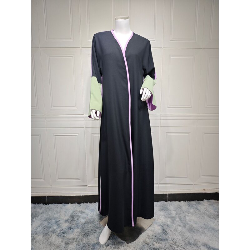 Abaya Manufacturer - 2025 New Color Blocking Open Front Islamic Modest Dress