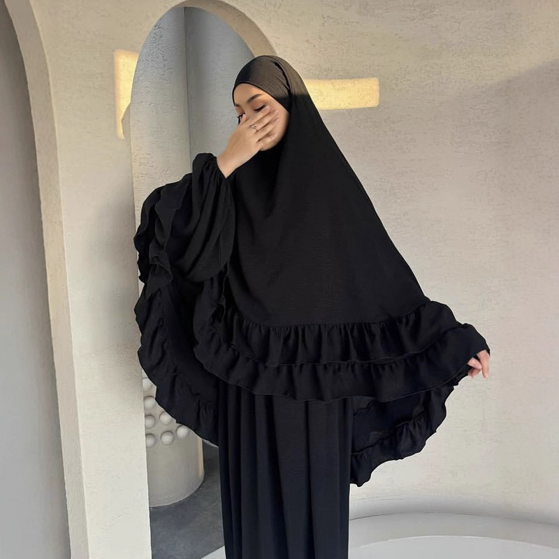 Prayer Dress - 5 Colors Ruffled Khimar Abaya 2 Piece Set Saudi Dubai