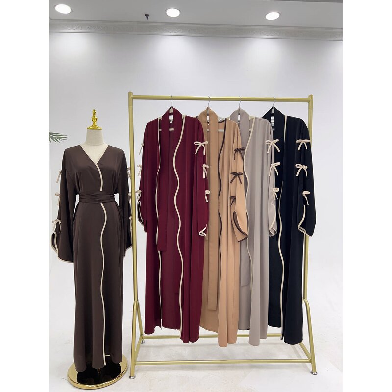Abaya Manufacturer - 2025 Eid 5 Colors With Bows Open Abaya Latest Design