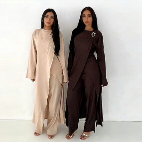 Modest Set - 6 Colors Jazz Crepe 2pcs Long Top Pants Dubai Abaya