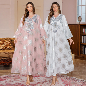 Abaya Kaftan - New Muslim Mesh Embroidered Sequined Middle Eastern