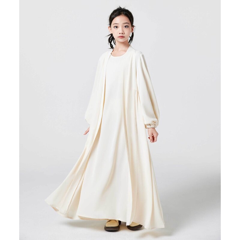 Kids Abaya - 2024 12 Colors Three Layers Chiffon Open Muslim Girls