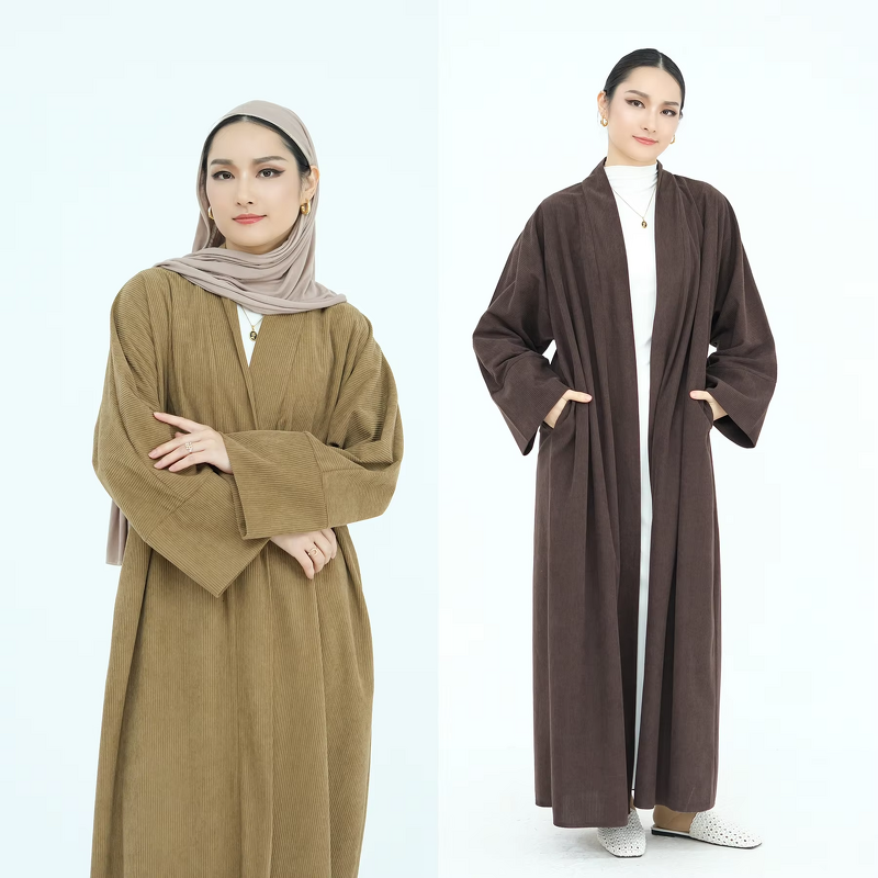 Abaya Manufacturer - 5 Colors Winter Velvet Open Islamic Long Cardigan Coat