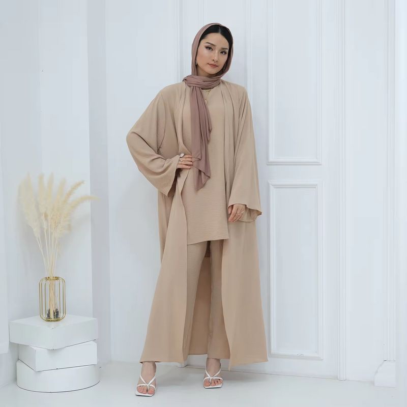 Modest Set - 8 Colors Jazz Crepe 3pcs Pants Set Dubai Turkey Abaya