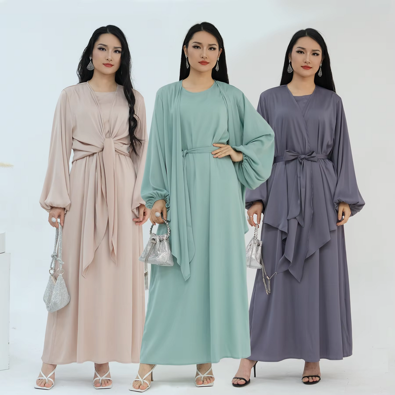Abaya Manufacturer - 4 Colors Modern Turkish Two Piece Dubai Islamic Abaya Set