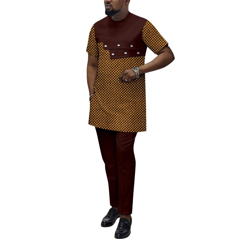 Men Set - Bazin Ankara 100% Cotton Shirts Shorts Suit South Africa