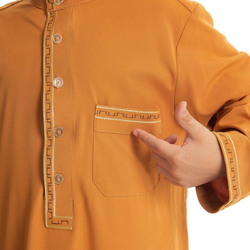 Men Thobe - With Embroidery Side Pocket Islamic Arab Muslim Thobe