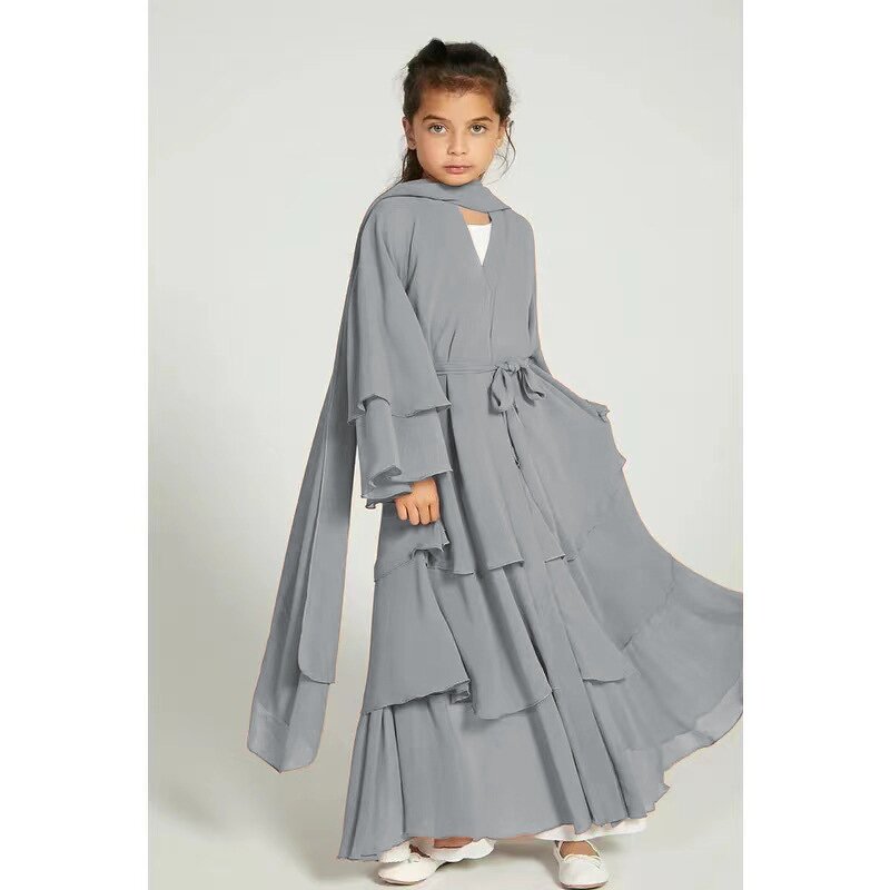 Kids Set - 2024 Black Khaki Khimar 2 Piece Abaya Girls Eid Dress
