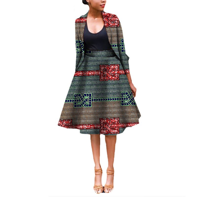 African Set - 100% Cotton Ankara Wax Jacket Skirt Suits African Ladies