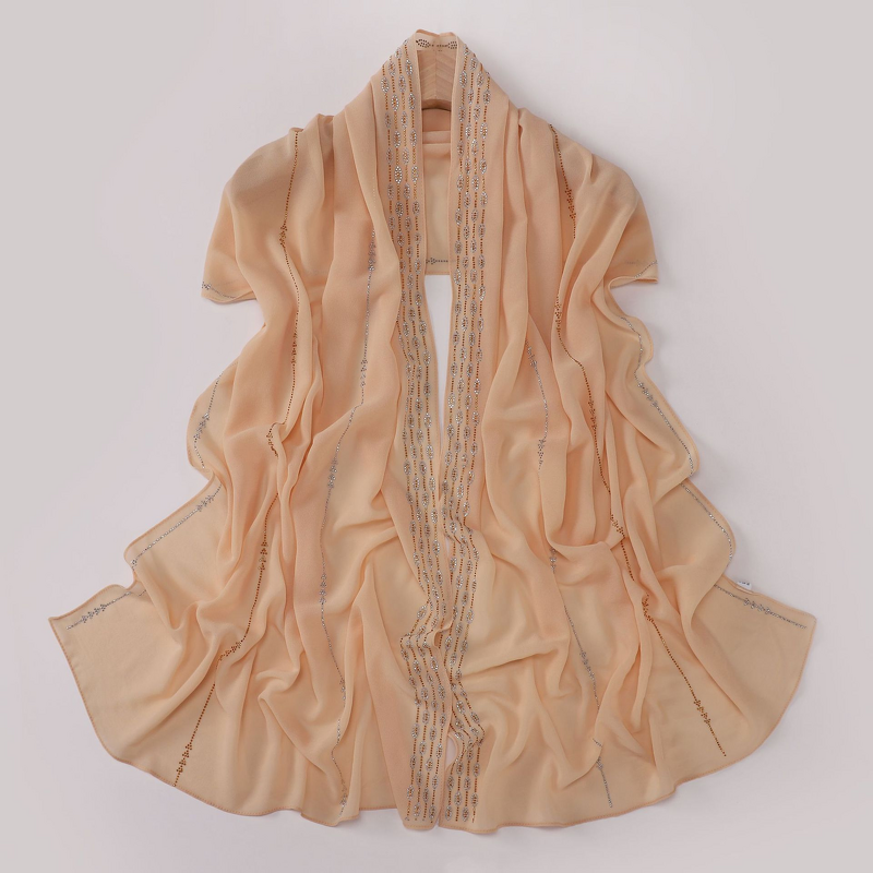 Hijab Scarf - Pearl Chiffon Hot Drilled Long Scarf Muslim Women Shawl