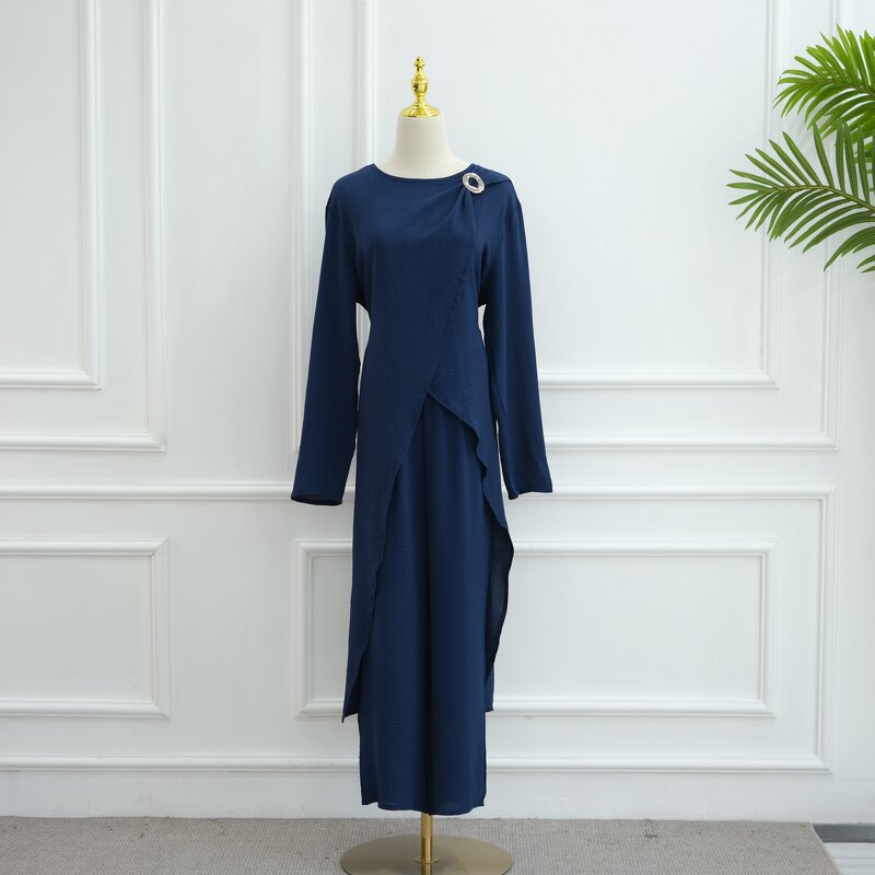 Modest Set - 6 Colors Jazz Crepe 2pcs Long Top Pants Dubai Abaya