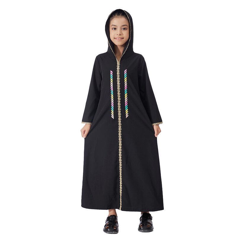 Kids Abaya - Ramadan Eid 4 Colors Embroidered Muslim Girls Dress