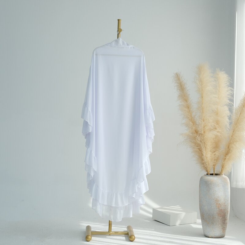 Khimar Hijab - Overhead Layered Chiffon With Ruffles Prayer Long Scarf