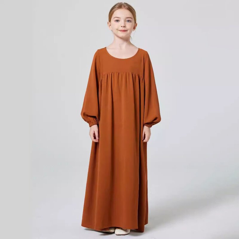 Kids Abaya - Ramadan Eid 4 Colors Embroidery Lace Muslim Girls Dress
