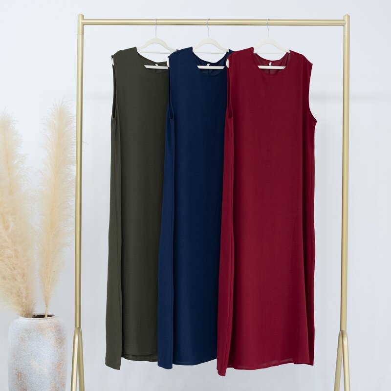 Inner Dress - 11 Colors Crinkle Fabric Abaya Under Slip Dress Muslim