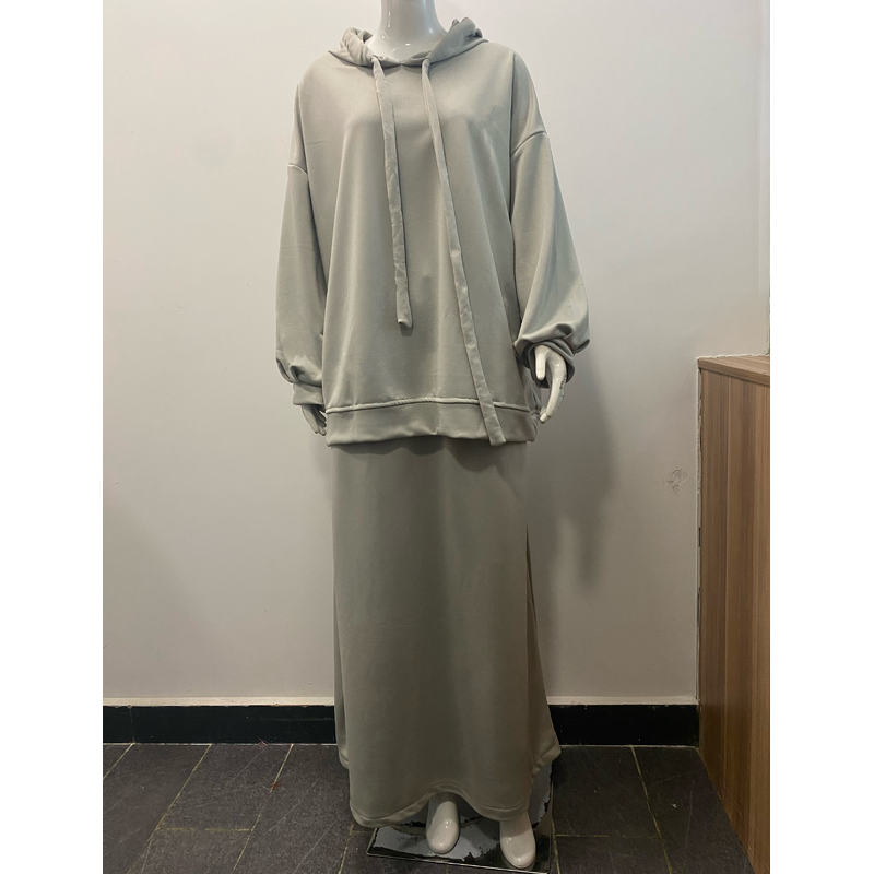 Modest Set - 8 Colors Dubai Turkey Muslim 2pcs Top Skirt Modest Outfit