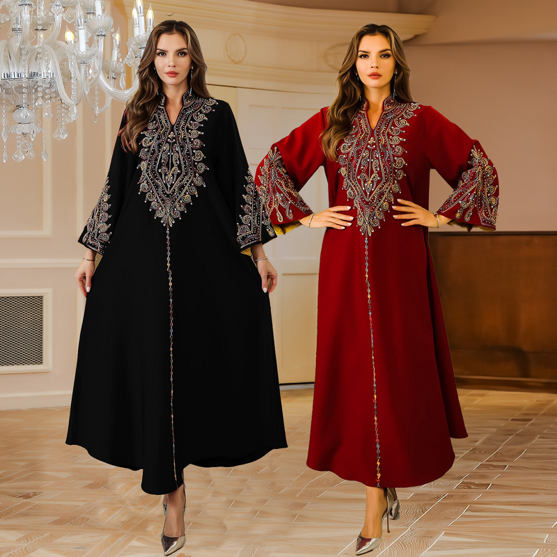 Kaftan Set - Elegant Two-Piece Hand-Stitched Rhinestones Eid Dress