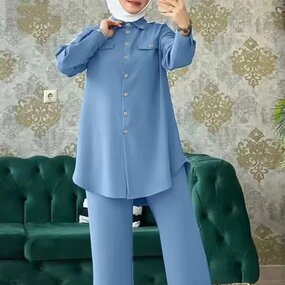 Modest Set - 2024 4 Colors Jazz Crepe Pants Shirt Top Muslim Women