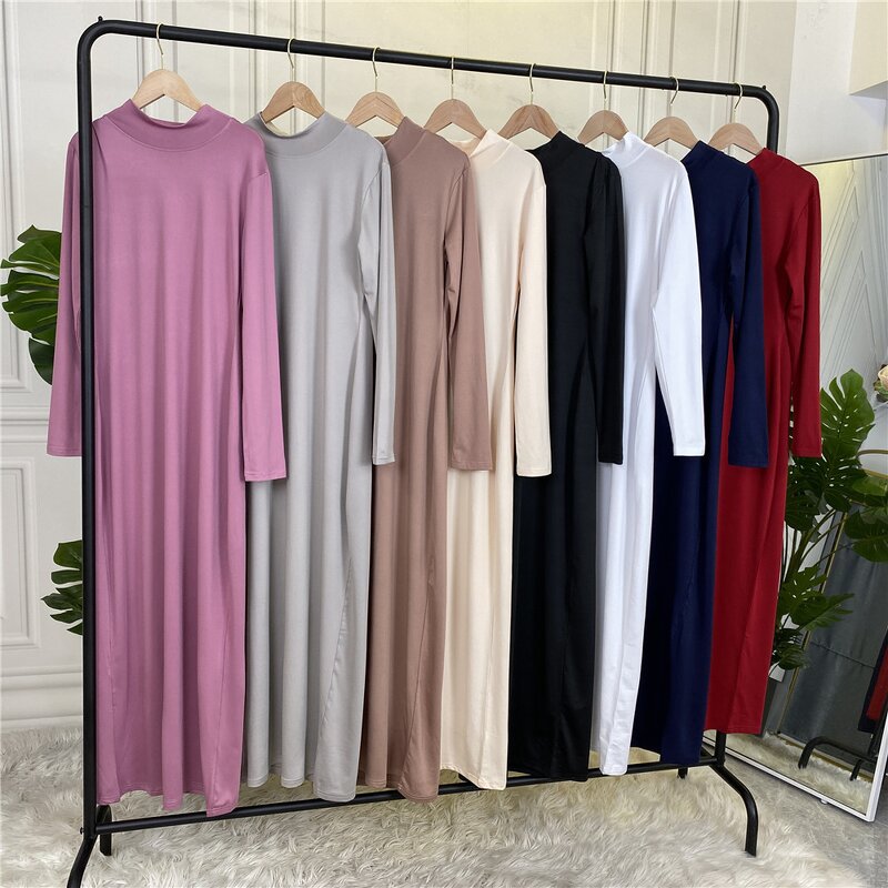 Inner Dress - 8 Colors Long Sleeve Milky Jersey Abaya Inner Dress