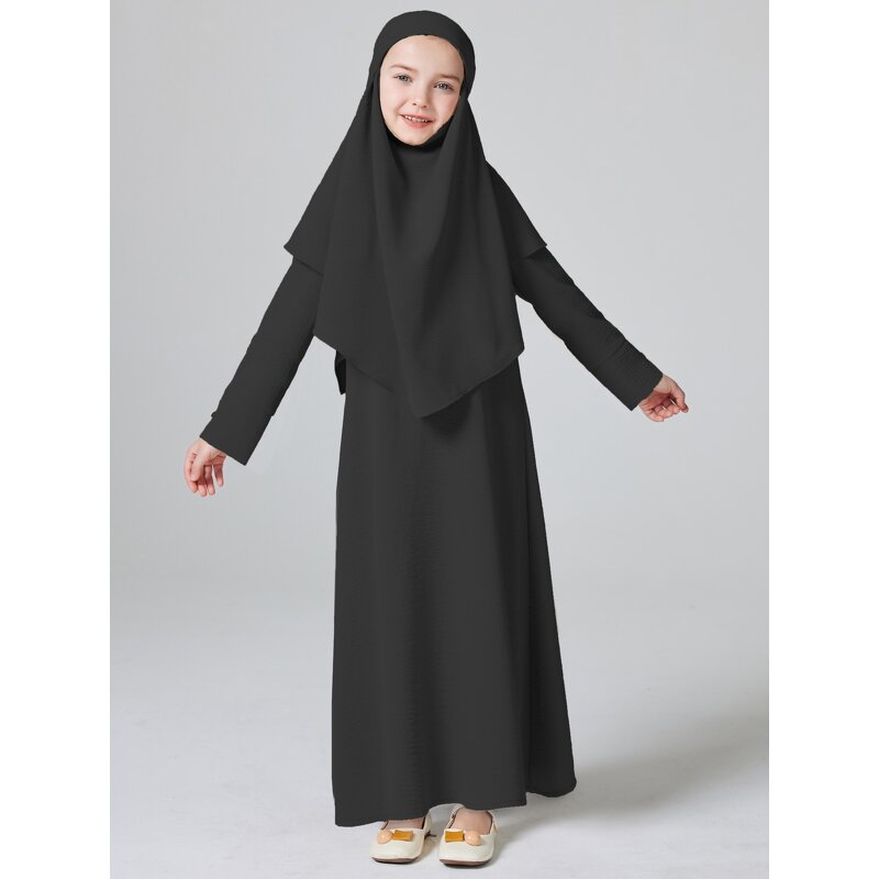 Kids Abaya - 2025 Ramadan 5 Colors Puff Sleeves Muslim Girls Dress