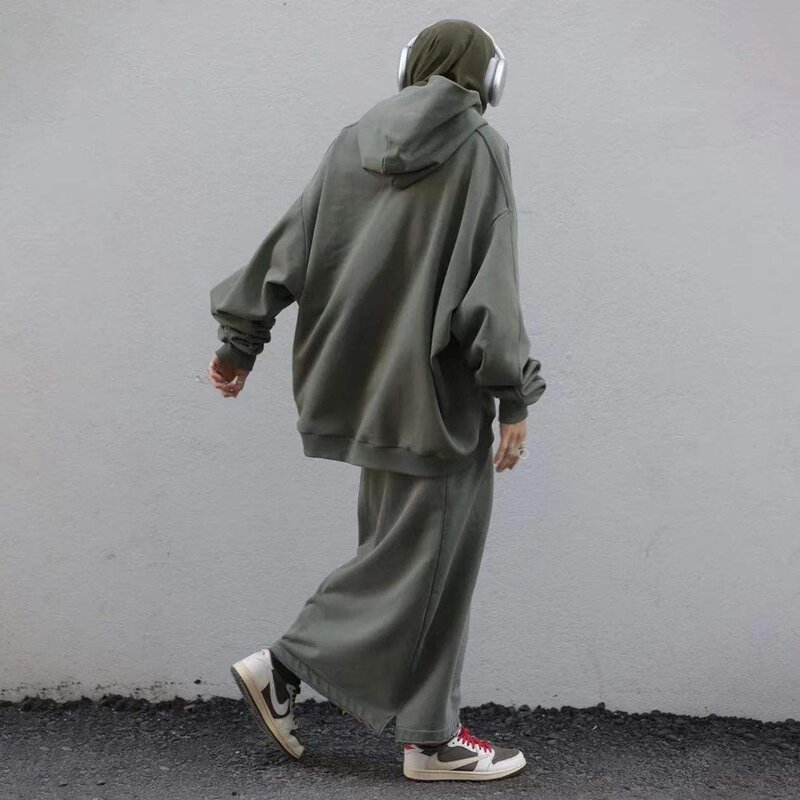 Modest Set - 3 Colors Dubai Turkey Islamic 2pcs Top Skirt Muslim Women