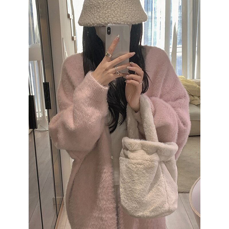 Cardigan - Coarse Line Long Knit Autumn Winter Loose Big Pockets