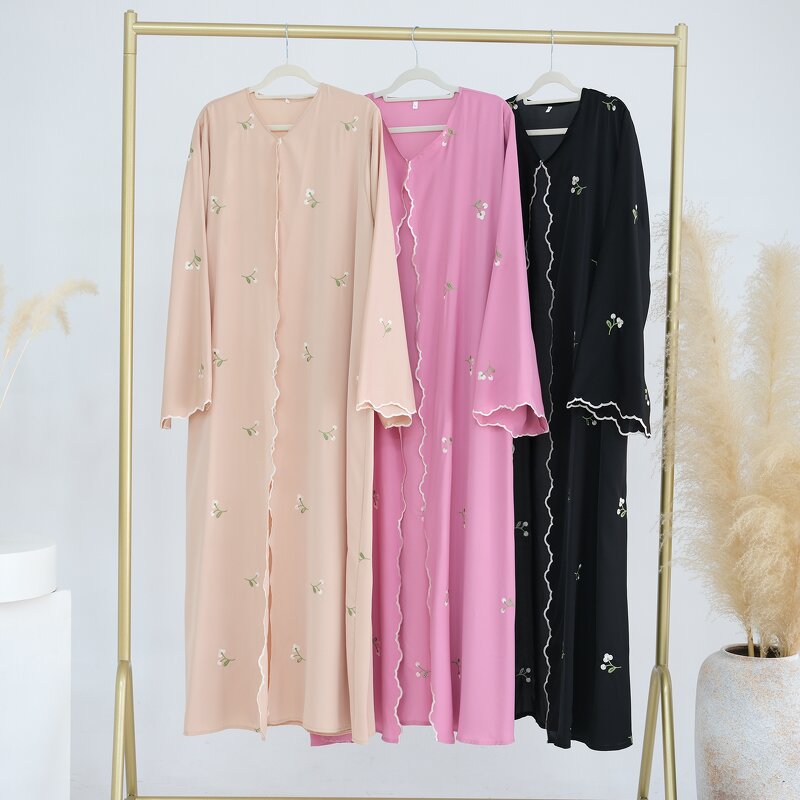 Abaya Manufacturer - 2025 Elegant Embroidered Open Abaya Latest Dubai Design