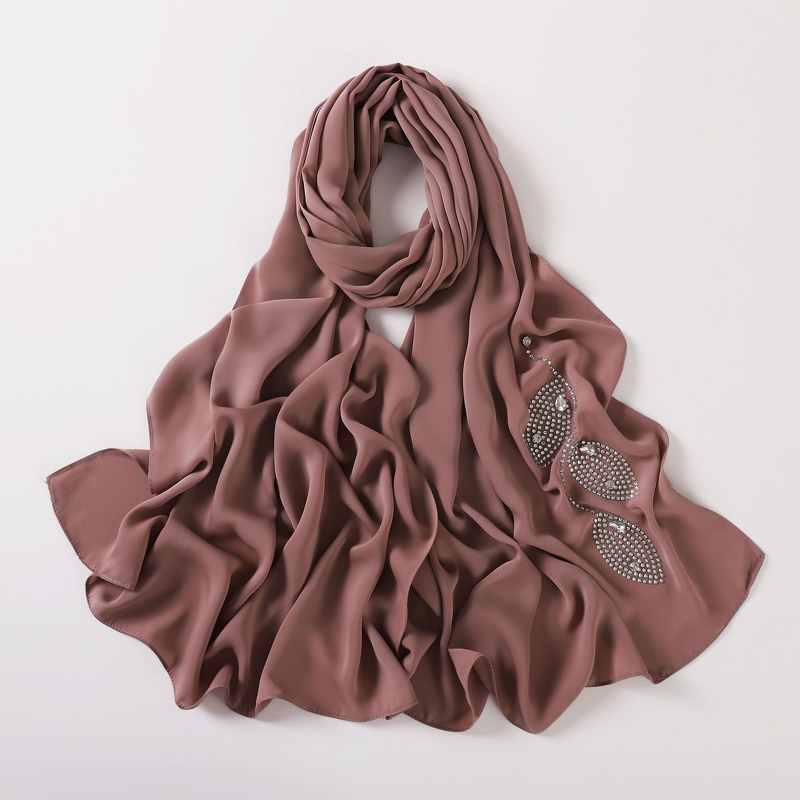 Hijab Scarf - Silk Imitation Hot Drilling Dubai Wrinkle-Resistant Shawl