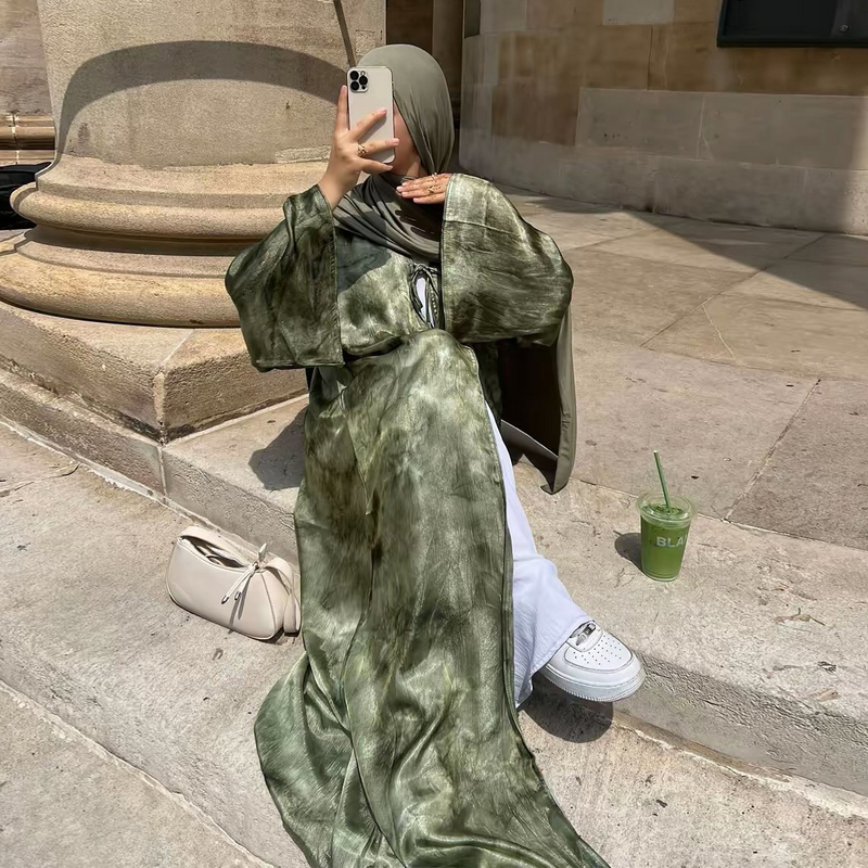 Abaya Manufacturer - Tie Dye Pleated Open Abaya Ramadan Eid Dubai Middle East