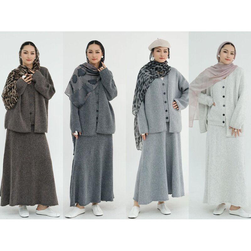 Winter Set - 4 Colors Thick Knit 3 Piece Muslim Suits Winter Collection