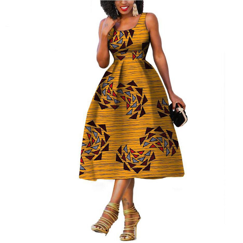 African Dress - Real Ankara Wax Cotton Batik Print Summer Women Dress
