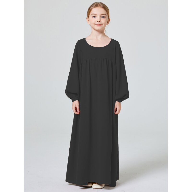 Kids Abaya - Ramadan Eid 4 Colors Embroidery Lace Muslim Girls Dress